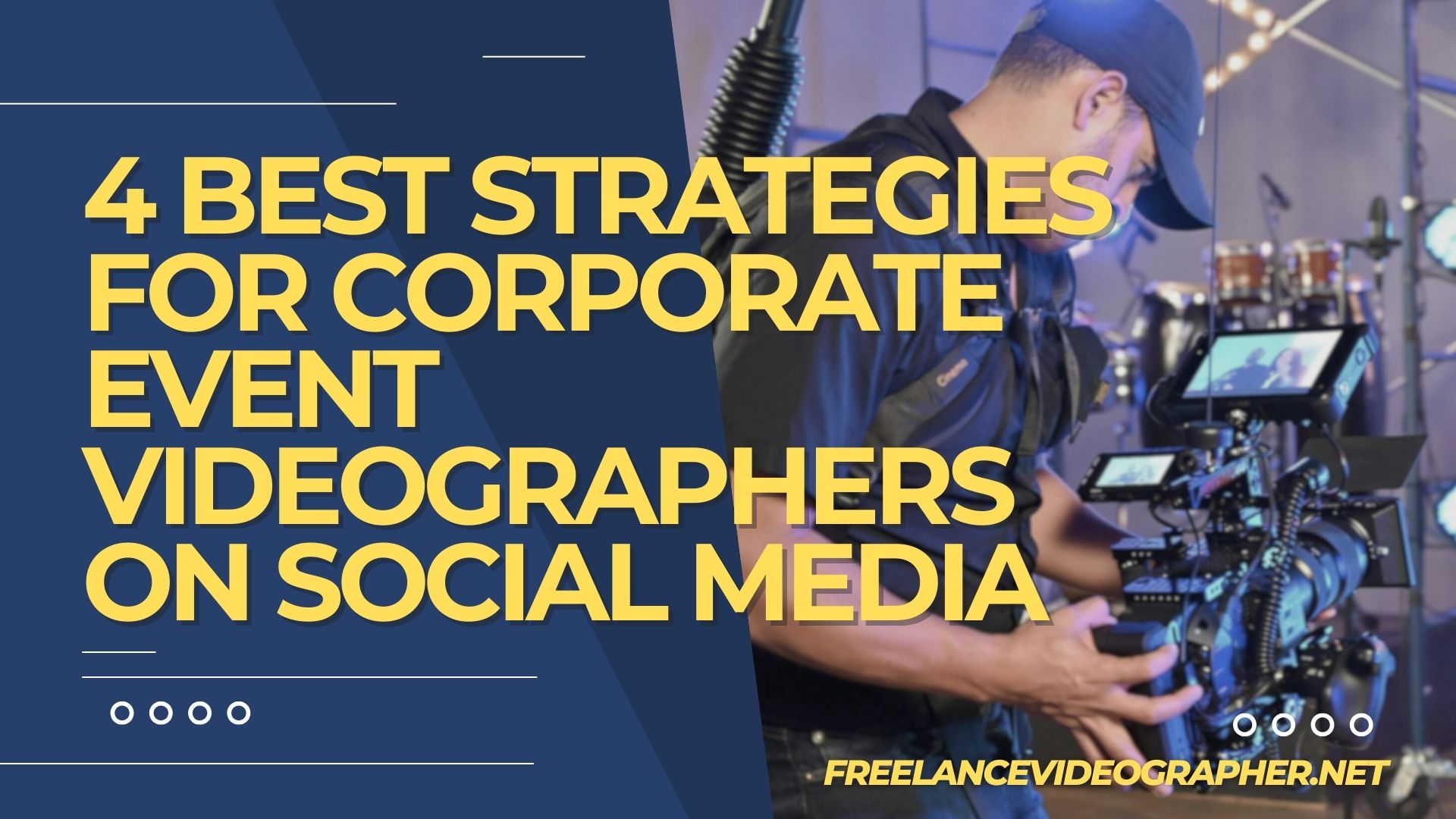 A cameraman on an event and words that says 4 Best Strategies for Corporate Event Videographers on Social Media