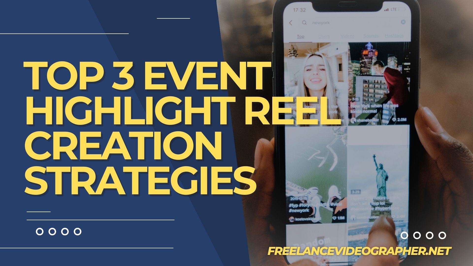 Image of a phone that shows social media clips and words that says Top 3 Event Highlight Reel Creation Strategies